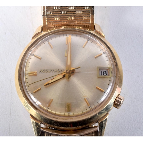 1036 - A 14CT GOLD ACCUTRON WRISTWATCH. 61 grams. 3.4 cm wide inc crown.