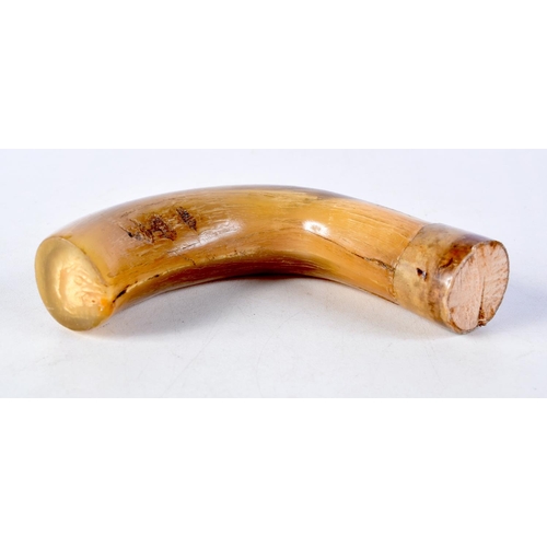 1039 - AN ANTIQUE MIDDLE EASTERN CARVED RHINOCEROS HORN HANDLE. 9.5 cm x 9.25 cm.