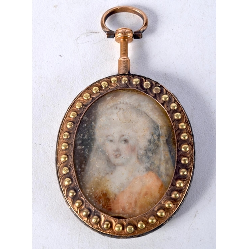 1044 - AN ANTIQUE 18CT GOLD PORTRAIT PENDANT. 20 grams. 5.5 cm x 3.5 cm.