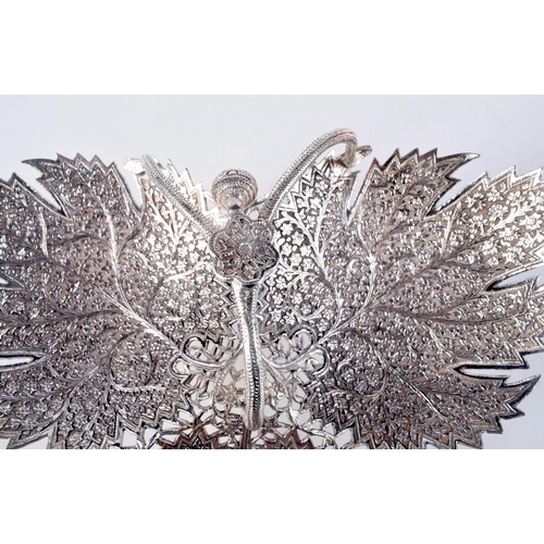 1054 - AN INDIAN WHITE METAL TRIPLE LEAF SERVING DISH. 576 grams. 30 cm x 8 cm.