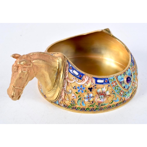 1062 - A CHARMING CONTINENTAL SILVER AND ENAMEL HORSE HEAD KOVSCH. 312 grams. 13 cm x 10 cm.