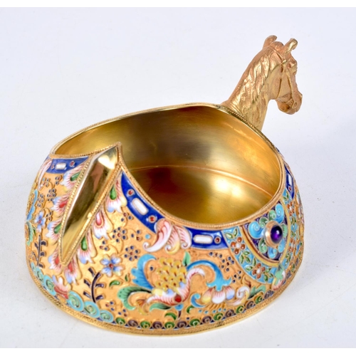 1062 - A CHARMING CONTINENTAL SILVER AND ENAMEL HORSE HEAD KOVSCH. 312 grams. 13 cm x 10 cm.