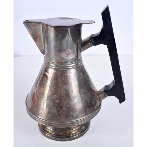 1064 - AN ART DECO SILVER PLATED HOT WATER JUG. 485 grams. 18 cm x 16 cm.