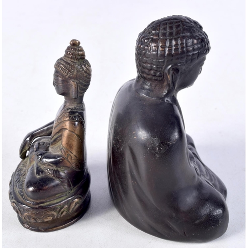 1072 - A 19TH CENTURY JAPANESE MEIJI PERIOD BRONZE BUDDHA together with another. Largest 8 cm x 7.5 cm. (2)