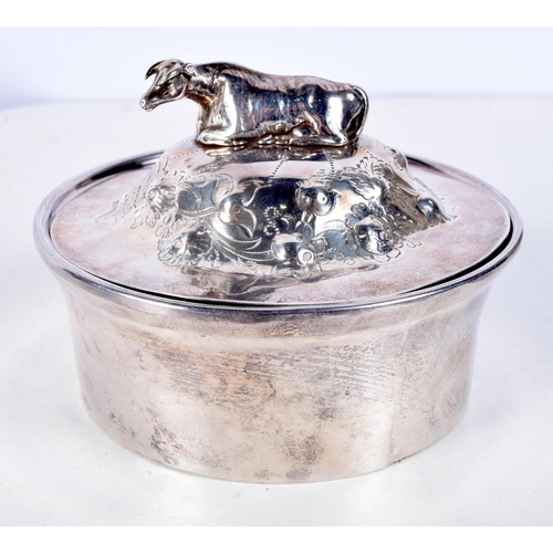 1075 - A VICTORIAN SILVER LIDDED COW BUTTER DISH by Roberts & Hall, with unmarked base. Sheffield 1851. 278... 