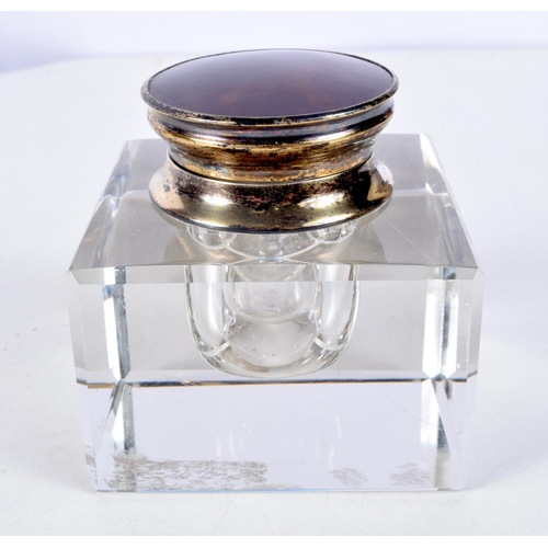 1081 - AN ART DECO SILVER GLASS AND TORTOISESHELL INKWELL. Birmingham 1938.