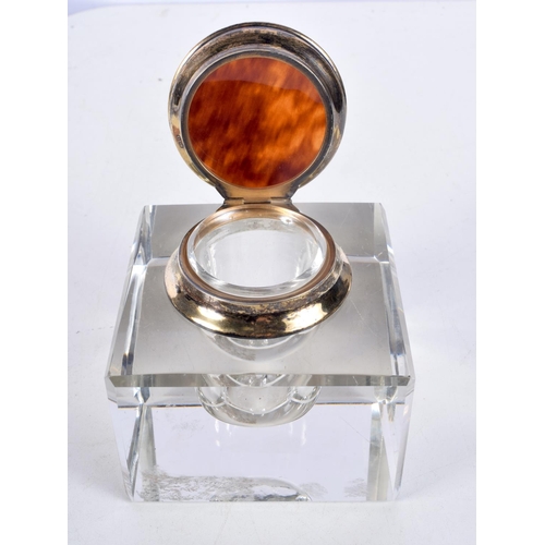 1081 - AN ART DECO SILVER GLASS AND TORTOISESHELL INKWELL. Birmingham 1938.