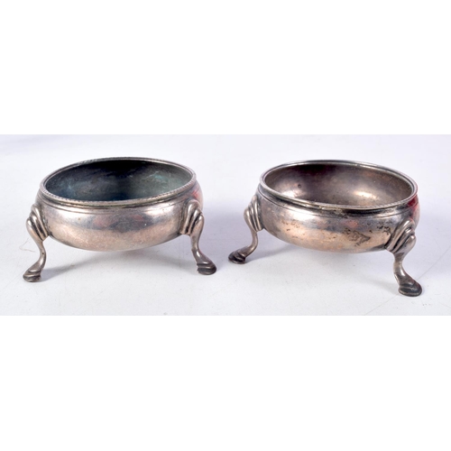 1088 - A PAIR OF GEORGE III SILVER SALTS ETC. 291 grams overall. Salts London 1780. Largest 8.5 cm x 5.5 cm... 