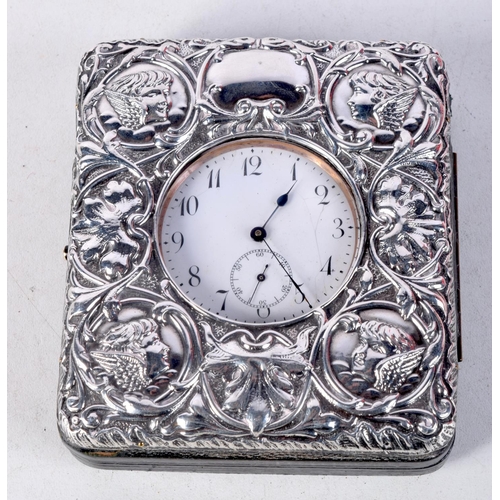 1089 - AN EDWARDIAN SILVER MOUNTED DESK CLOCK. Birmingham 1910. 9.5 cm square.