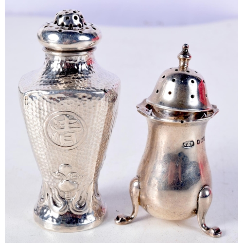 1090 - A LATE 19TH CENTURY CHINESE EXPORT SILVER CONDIMENT and another silver pepper pot. Birmingham 1908. ... 