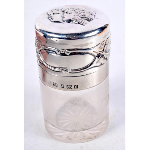 1096 - AN ART DECO SILVER MOUNTED GLASS SCENT BOTTLE. Birmingham 1927. 221 grams inc glass. 9 cm high.