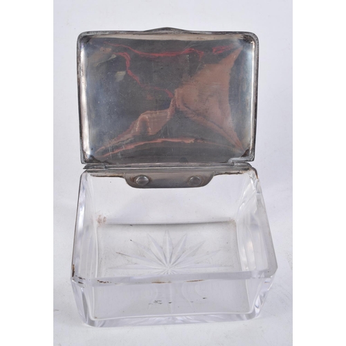 1103 - AN ANTIQUE SILVER MOUNTED GLASS BOX. 10.5 cm x 8 cm.