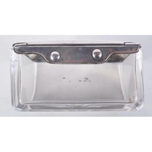 1103 - AN ANTIQUE SILVER MOUNTED GLASS BOX. 10.5 cm x 8 cm.