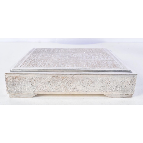 1109 - A PERSIAN WHITE METAL BOX. 555 grams. 16 cm square.