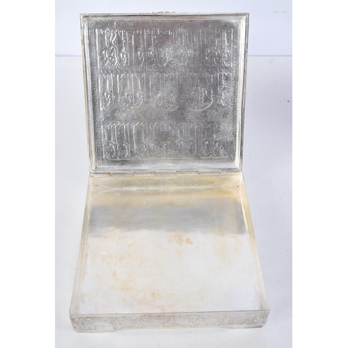 1109 - A PERSIAN WHITE METAL BOX. 555 grams. 16 cm square.