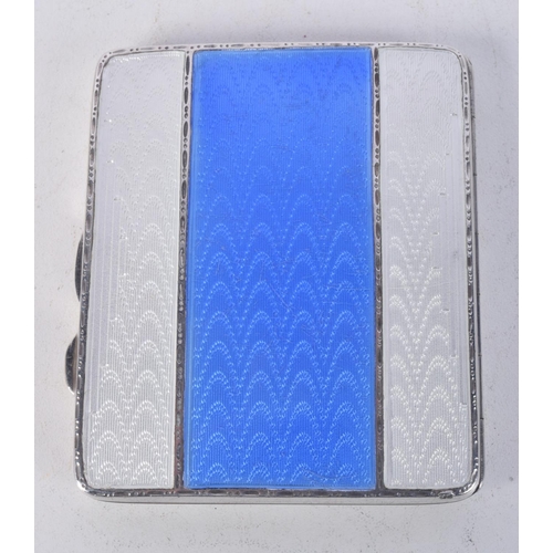 1111 - AN ART DECO SILVER AND TWO TONE ENAMEL CIGARETTE CASE. 115 grams. Birmingham 1934. 8.25 cm x 7 cm.