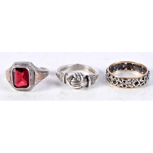 1124 - THREE VINTAGE SILVER RINGS. 2 grams. R, Q, O. (3)