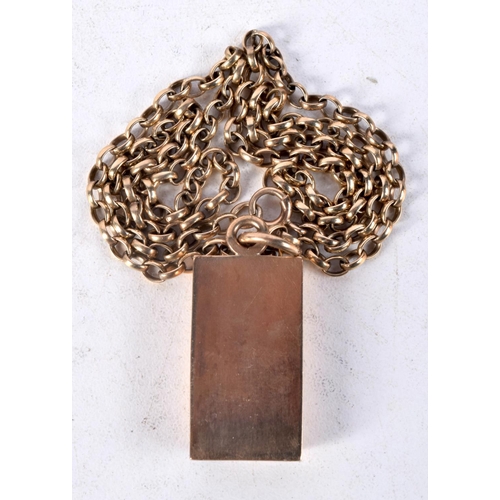 1132 - A 9CT GOLD INGOT NECKLACE upon a 9ct gold chain. 43.7 grams. 52 cm long, pendant 3.5 cm x 1.5 cm.