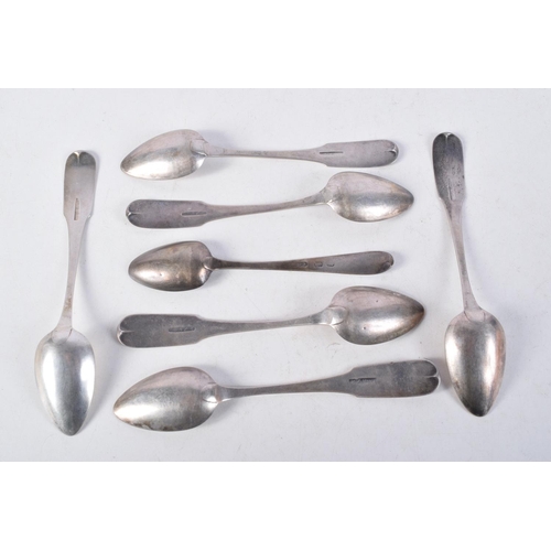 1161 - SEVEN EARLY SILVER SPOONS. 112 grams. 15 cm long. (7)