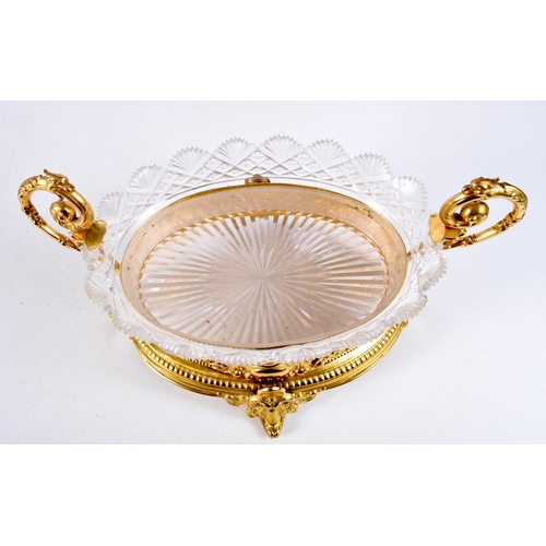 1181 - A VINTAGE SILVER GILT AND CUT CRYSTAL GLASS CENTREPIECE. 1056 inc glass. 31 cm x 17 cm.