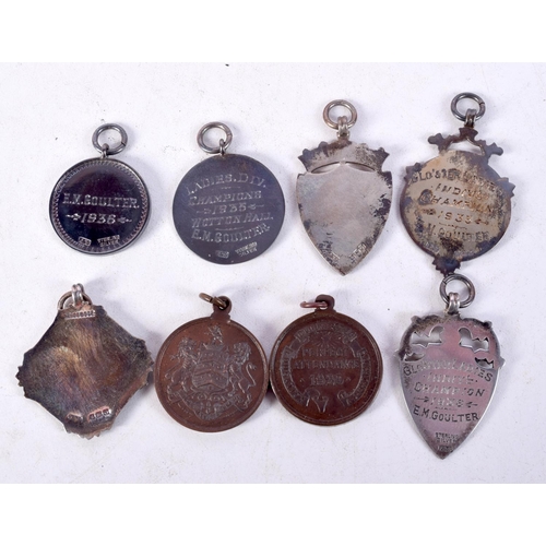 1218 - ASSORTED ART DECO SILVER TABLE TENNIS MEDALS and two others. Birmingham 1934 to 1938. Silver 35 gram... 