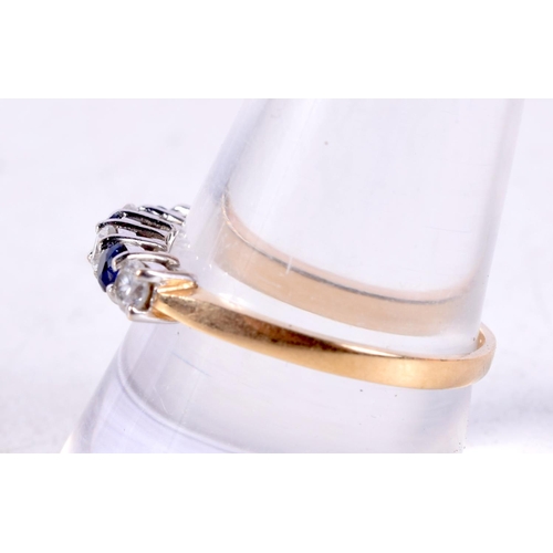 1225 - A 14CT GOLD DIAMOND SAPPHIRE AND DIAMOND RING. 2.6 grams. S.