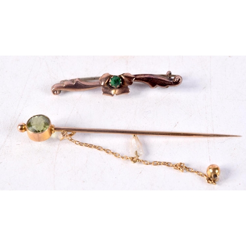 1234 - THREE EDWARDIAN 9CT GOLD BROOCHES. 4 grams. (3)