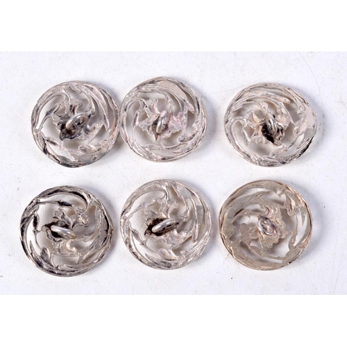 1240 - SIX ART NOUVEAU CHESTER SILVER BUTTONS. 24 grams. 2.75 cm wide. (6)