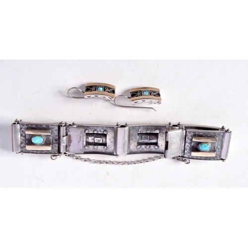 1249 - A VINTAGE SILVER AND OPAL BRACELET with matching earrings. 40.5 grams. Bracelet 5.5 cm internal widt... 