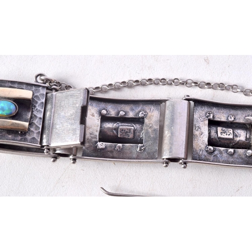 1249 - A VINTAGE SILVER AND OPAL BRACELET with matching earrings. 40.5 grams. Bracelet 5.5 cm internal widt... 