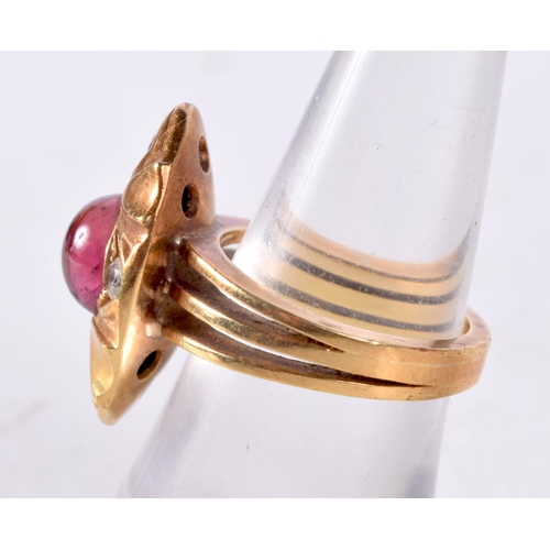 1264 - A GOOD 18CT GOLD DIAMOND AND RUBY RING. 11 grams. M.