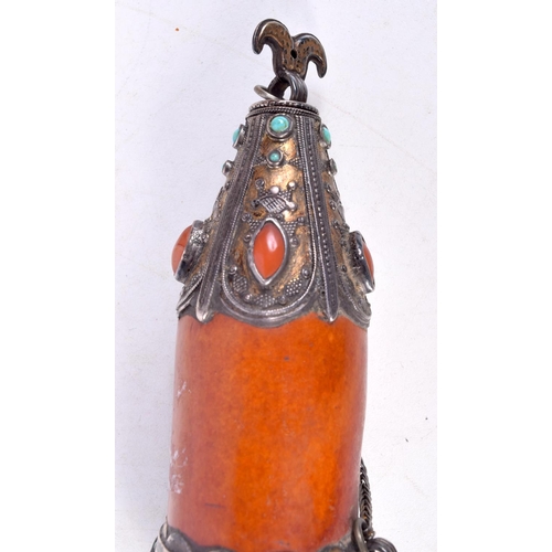 1290 - AN ANTIQUE TIBETAN SILVER MOUNTED WOODEN GROURD. 17 cm x 5 cm.