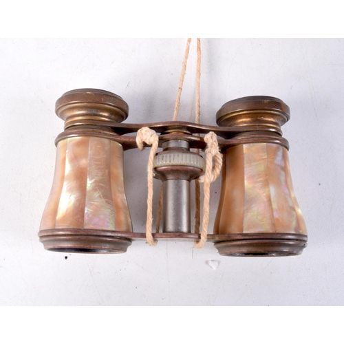 1293 - TWO PAIRS OF ANTIQUE OPERA GLASSES. Largest 9.5 cm x 7 cm. (2)