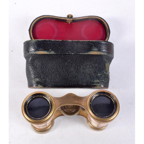 1293 - TWO PAIRS OF ANTIQUE OPERA GLASSES. Largest 9.5 cm x 7 cm. (2)