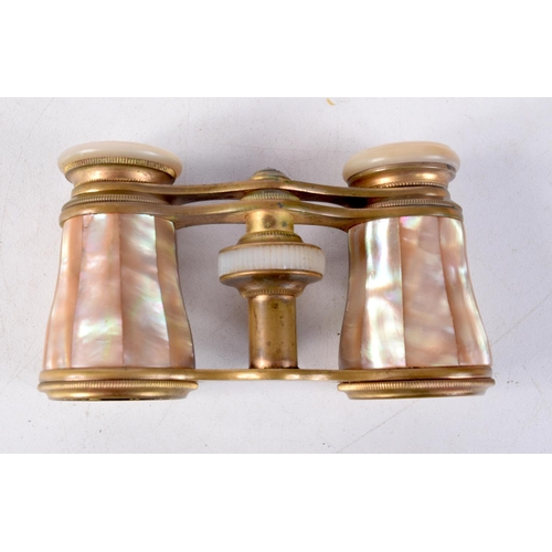 1293 - TWO PAIRS OF ANTIQUE OPERA GLASSES. Largest 9.5 cm x 7 cm. (2)