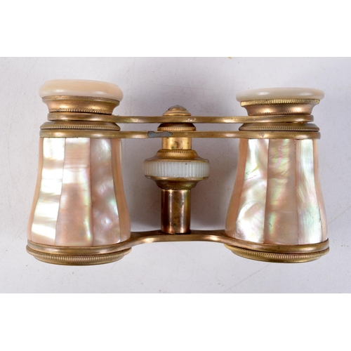 1293 - TWO PAIRS OF ANTIQUE OPERA GLASSES. Largest 9.5 cm x 7 cm. (2)