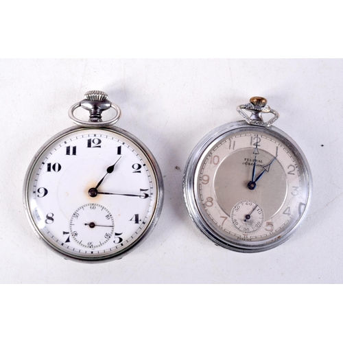 1294 - FIVE ANTIQUE POCKET WATCHES. Largest 4.75 cm wide. (5)