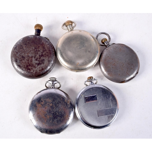 1294 - FIVE ANTIQUE POCKET WATCHES. Largest 4.75 cm wide. (5)