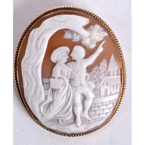 1300 - AN ANTIQUE 9CT GOLD CAMEO BROOCH. 15.5 grams. 5.5 cm x 4.5 cm.