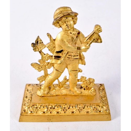 1303 - A PAIR OF LATE 19TH CENTURY GILT METAL FIGURES. 9.5 cm x 8 cm.