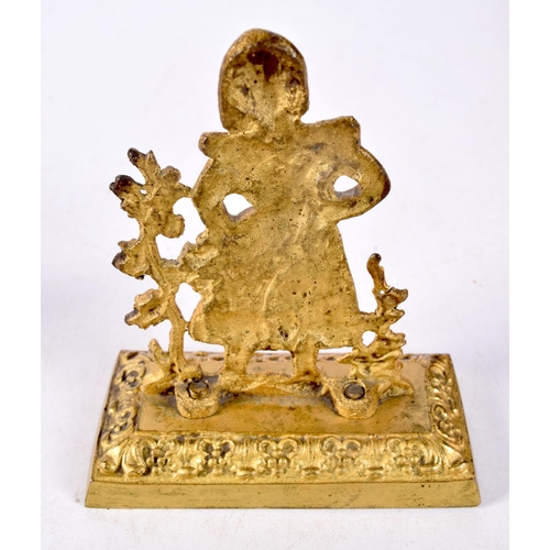 1303 - A PAIR OF LATE 19TH CENTURY GILT METAL FIGURES. 9.5 cm x 8 cm.