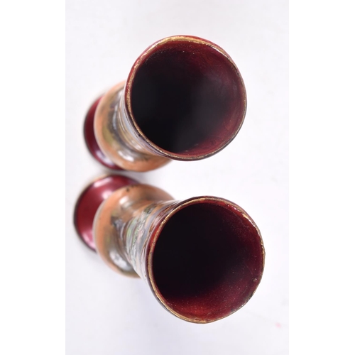 1308 - A PAIR OF ANTIQUE SWISS ENAMELLED VASES. 11 cm x 3 cm.