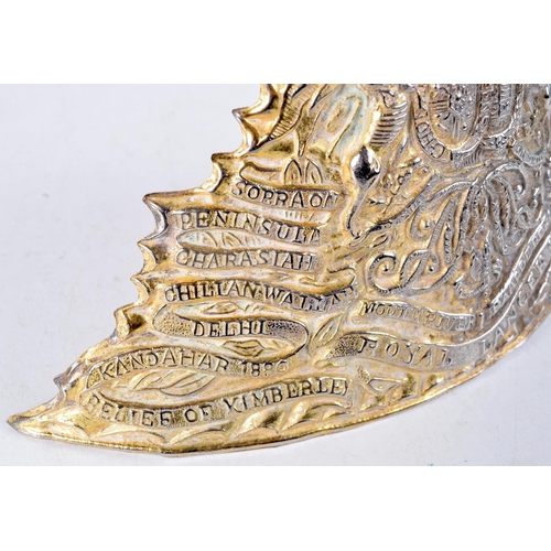 1312 - A MILITARY ROYAL LANCERS WHITE METAL MOUNT. 12 cm x 19 cm.