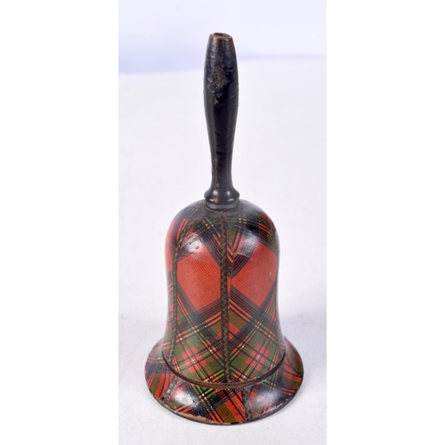 1318 - A RARE ANTIQUE SCOTTISH TARTANWARE BELL STRING BOX AND COVER. 9.5 cm x 4.5 cm.