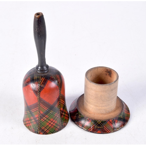 1318 - A RARE ANTIQUE SCOTTISH TARTANWARE BELL STRING BOX AND COVER. 9.5 cm x 4.5 cm.