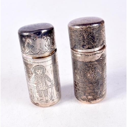 1329 - A PAIR OF VICTORIAN SILVER SCENT BOTTLES. London 1881. 90 grams. 5.25 cm x 2.5 cm.