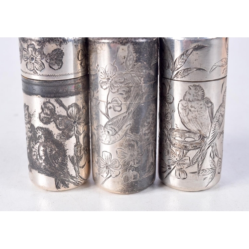 1337 - THREE VICTORIAN SILVER SCENT BOTTLES by Samson Morden. London 1881 & 1882. 150 grams. 5.5 cm x 2.5 c... 