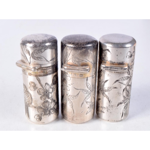 1337 - THREE VICTORIAN SILVER SCENT BOTTLES by Samson Morden. London 1881 & 1882. 150 grams. 5.5 cm x 2.5 c... 