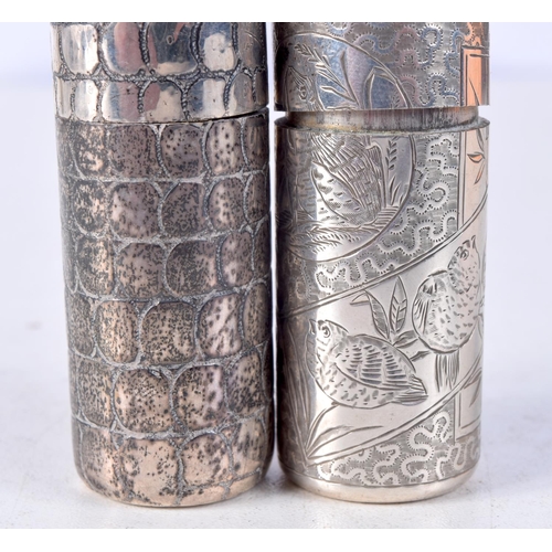 1338 - TWO VICTORIAN SILVER SCENT BOTTLES by Samson Morden. London 1885 & Birmingham 1897. 109 grams. 5.5 c... 