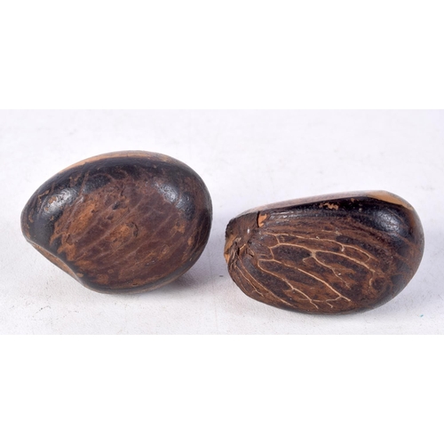 1342 - TWO ANTIQUE CARVED WOOD FOLK ART NUTS HMS Peruvian February 1899. (2)